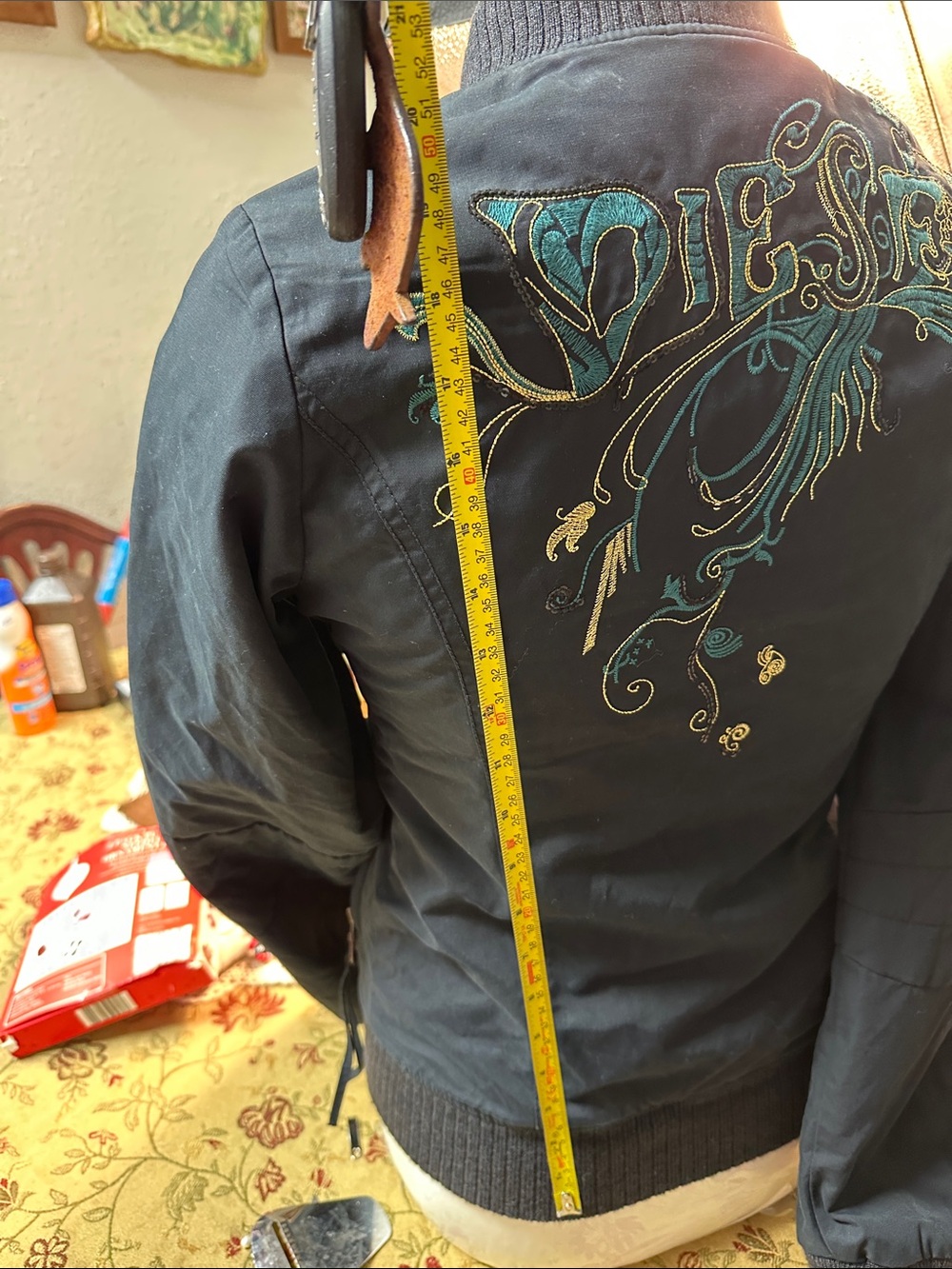 Diesel Black Bomber Jacket with Teal & Gold Embroidery - Picture 13 of 14